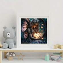1pc 5D DIY Diamond Painting Kit - Charming Fairy With Heart-Shaped Wings, Full Round And Square Drill, ABS Material, Mysterious Home Decor Art Craft, Diamond Art - View 2