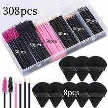 Disposable Makeup Application Tool Accessory Set, Makeup Artist Supplies Including Palette, Eye Black Stick, Lip Brush, Hair Clip, Triangular Powder Puff And Storage Box - Multicolor - View 12