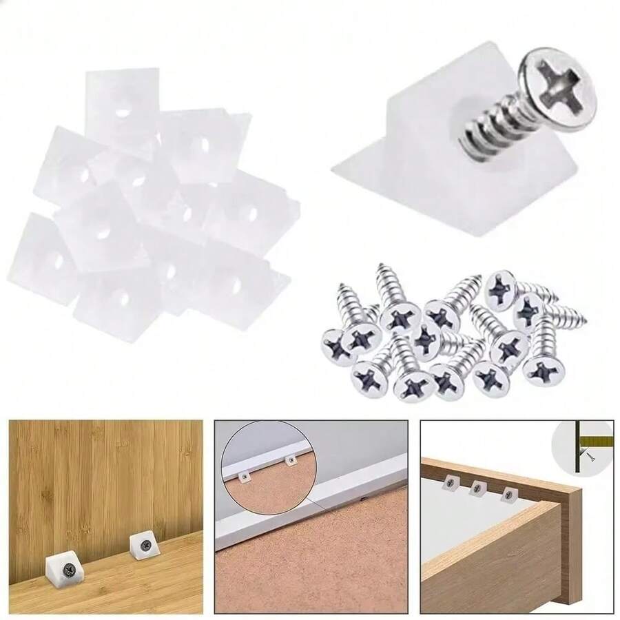 60pcs Plastic Wedge Spacers With Screws For Bottom Support, Corner Bracket Fasteners For Cabinet And Bookshelf Repair - 60pcs - View 1