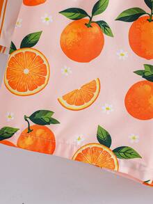 3pcs/Set Girls' Summer Fashion Casual Strap Bow Jumpsuit - Orange - View 3