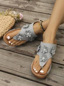 Cross-Border Women's Plus Size Closed-Toe Colorblock Thick Sole Single Strap Sandals Vacation Style Summer Wedge Satin High Heels - Grey - View 3