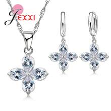 925 Sterling Silver Plating Necklace And Earring Set With Cubic Zirconia, Cross, Heart And Butterfly Design, Fashion Jewelry For Women. - 35101 - 查看 1