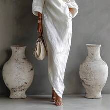 Women's One Shoulder Maxi Dress Loose Fit Batwing Sleeve Elegant Vacation Beach Dress - 白色 - 查看 4