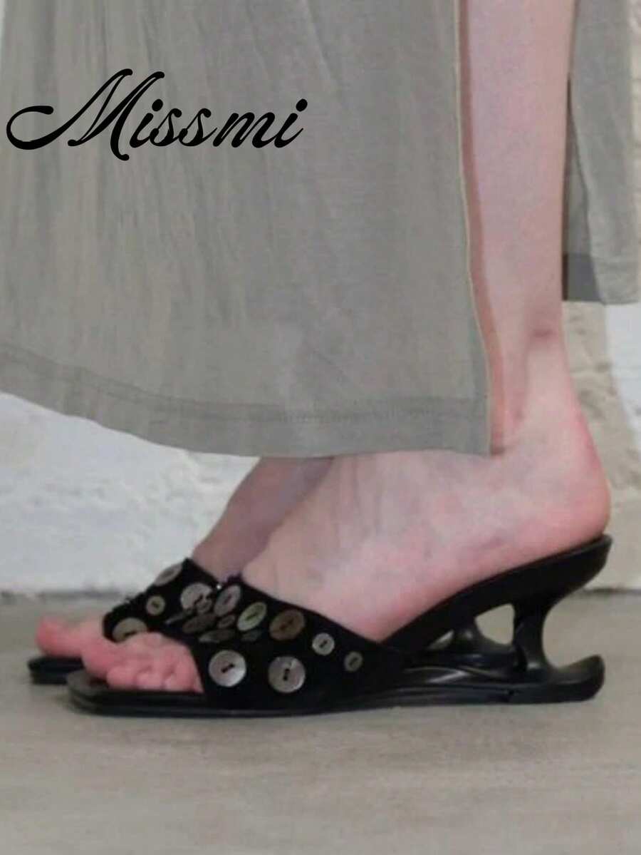 Niche Retro Minimalist Bow Polka Dot Heart Decor High Heel Sandals For Women,Summer Shoes - Black - View 1