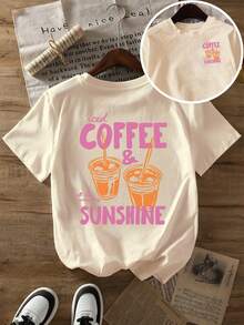 Plus-Size Damen-Sommerkleidung mit Eiskaffee- und Sonnen-Cartoon-Print, neuer Sommerstil, kurzärmeliges T-Shirt-Oberteil, modisches lässiges bedrucktes T-Shirt, stilvolle Damenkleidung. - Weiß - Übersicht 6
