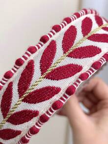 1pc New Vintage Embroidered Wide Headband For Women, Fashionable Simple Colorful Leaf Design With Teeth, Anti-Slip Hair Clip, Versatile Essential For Outings - Multicolor - View 9