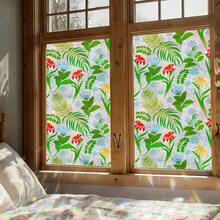 1 Roll Tropical Greenery & Wildflower Window Film, 44.5cm(17.5in) Wide, Static Cling Glue-Free Privacy Glass Sticker, Holographic Prism Effect, UV Protection, Removable, With Installation Tools, Suitable For Home, Office, School, Classroom, Dorm - Wild Fun - View 1