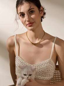 RAYQUEEN 1pc Stainless Steel Exaggerated Large Curved Tube Pendant Short Choker Necklace Jewelry For Women, Suitable For Daily Wear - Collar - View 3