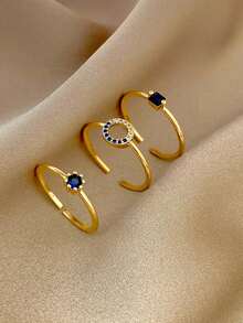 3pcs/set Rhinestone Decor Ring - Yellow Gold - View 9