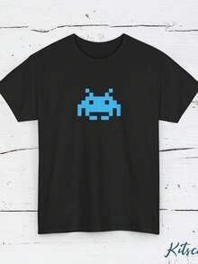 Unisex T-Shirt, Space Invaders T-Shirt| Retro Pixel Arcade Alien T-Shirt - 黑色 - 查看 1