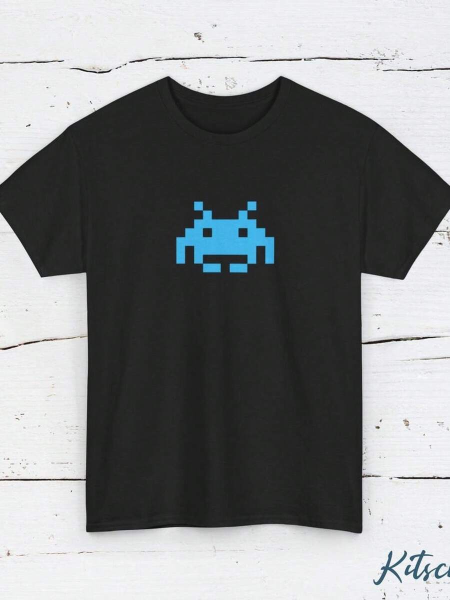 Unisex T-Shirt, Space Invaders T-Shirt| Retro Pixel Arcade Alien T-Shirt - 黑色 - 查看 1