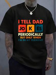 % algodón. Ocasionalmente hago algunos chistes con mi papá, pero cuando estoy de buen humor. Camiseta casual de manga corta con cuello redondo para hombre, fácil de usar, versá - Negro - Ver 2