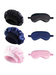Women'S Sleep Cap Set, Satin Sleep Cap, Curly Hair Night Cap With Eye Mask Wide Strip And Eye Mask - Multicolor - View 1