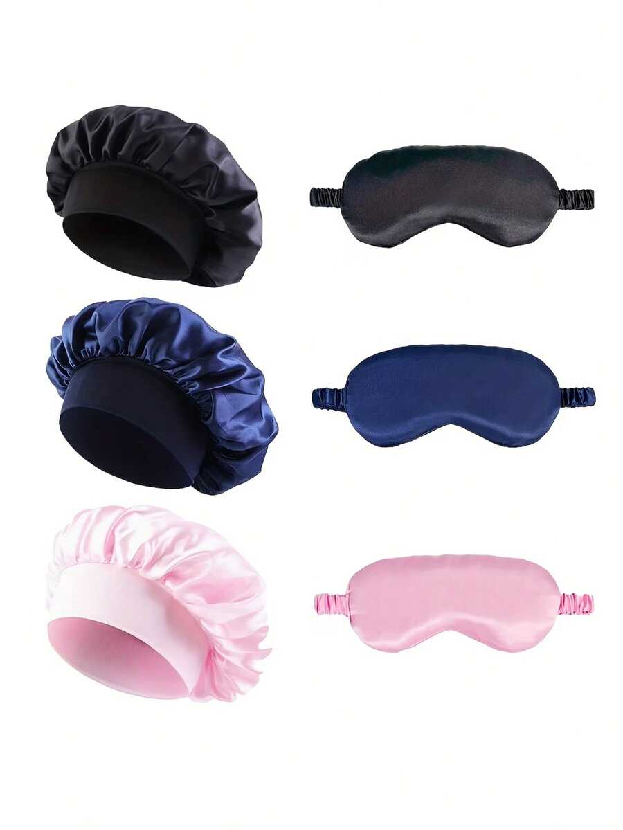 Women'S Sleep Cap Set, Satin Sleep Cap, Curly Hair Night Cap With Eye Mask Wide Strip And Eye Mask - Multicolor - View 1