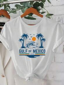 Camiseta de Mujer Estampada con Flores, Manga Corta y Cuello Redondo, Ligera y Transpirable para Primavera y Verano Blusa informal verano Playera con frase graciosa para mujer - Blanco - Ver 1