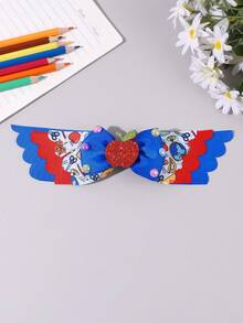1pc Back To School Hair Bow For Girls Cute Pencil Apple Bow Hair Clip Blue Red Grosgrain Ribbon Hair Barrette Tees Hair Accessories - Blue - View 10