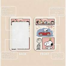 MINISO Snoopy Peanuts 滑動式卡套，附掛繩、鑰匙圈或編織皮革掛繩，開學季可愛復古動漫角色學生證/巴士票保護套 - 樣式 3 - 查看 3