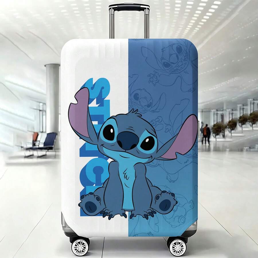 Disney Stitch Luggage Cover, Large Stitch Character On Split White & Blue Background With "Stitch" Text And Sketch Pattern Design Suitcase Protector Suitable For Travel Lovers - Color - View 1