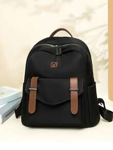 Mochila de gran capacidad para mujeres, bolso clásico de unicolor para damas - Negro 10 - Ver 2