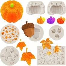 6 Piezas Calabaza Hojas de Arce Molde Fondant Halloween Hojas de Arce Molde de Silicona 3D Calabaza Vela Molde Epoxi Tema de Accin de Gracias Molde de Silicona para Hacer Decoracin de Torta - Blanco - Ver 1