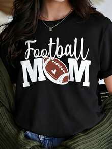 Women's Casual Blouses: White T-Shirt With "Football MOM" Graphic And Heart Detail, Short Sleeve American Football Sports Shirt, Game Day Top, Casual Blouse - 紅色 - 查看 6