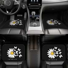 1pc/4pcs Car Floor Mats And Trunk Mats, Car Interior Mats, Car Protection Pads, Polyester Material, Daisy Print Style, Suitable For Truck/Sedan/SUV, Perfect Holiday And Thank You Gift For Friends - Daisy - View 2