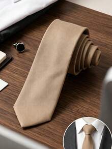 1pc Men's Fashion Suit Fabric Solid Color Tie - Khaki - View 1