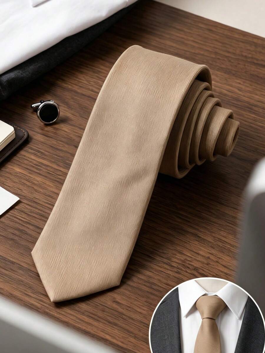 1pc Men's Fashion Suit Fabric Solid Color Tie - Khaki - View 1