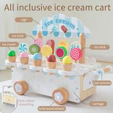 Ice Cream Cart, Pretend Play Toy, Parent-Child Interactive Toy, Develop Children's Hands-On Ability, Hand-Eye Coordination, Enhance Brain Development, Wooden Toy For Boys And Girls - Multicolor - View 8