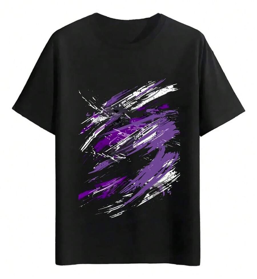 Purple And White Brush Line T-Shirts - Black - View 1