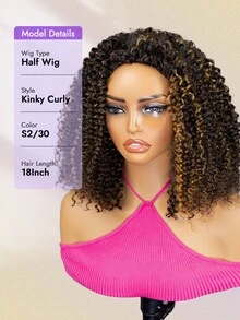 OQ 180% Density 16-28 Inch Soft Comfortable 3-In-1 Half Wig Brown Ombre Highlight Curly Wig No Glue No Lace Natural Hairline Seamless Half Wig - S2/30 - View 5