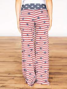 Nuevo modelo 2026:Pantalones con estampado de la bandera estadounidense y estilo casual de pierna ancha. - Albaricoque - Ver 2