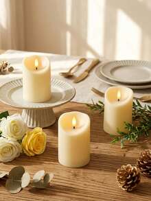 3 piezas de velas sin llama parpadeantes con control remoto y temporizador, funcionan con batería, adecuadas para Navidad, Halloween, Día de San Valentín, Día de la Madre, mesa de comedor, boda, fiesta, regalo, luz de decoración de ambiente festivo - luz cálida - Ver 5