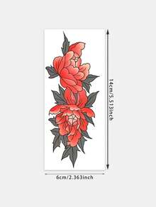 1 Pc Bold Traditional Japanese Red Peony Temporary Tattoo Sticker, Waterproof Long Lasting Fake Tattoo, Edgy Floral Body Art For Forearms & Arms - Multicolor - View 6