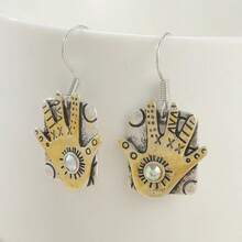 Artistic Vintage Style Palm Shaped Cubic Zirconia Dangle Earrings, Elegant Women's Accessory, Perfect Gift - Gold - View 3