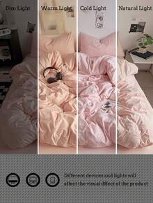 Blue And White Color-Block Washed Polyester Fiber Skin-Friendly 3 PiecesDuvet Cover Set - Baby Pink - View 9