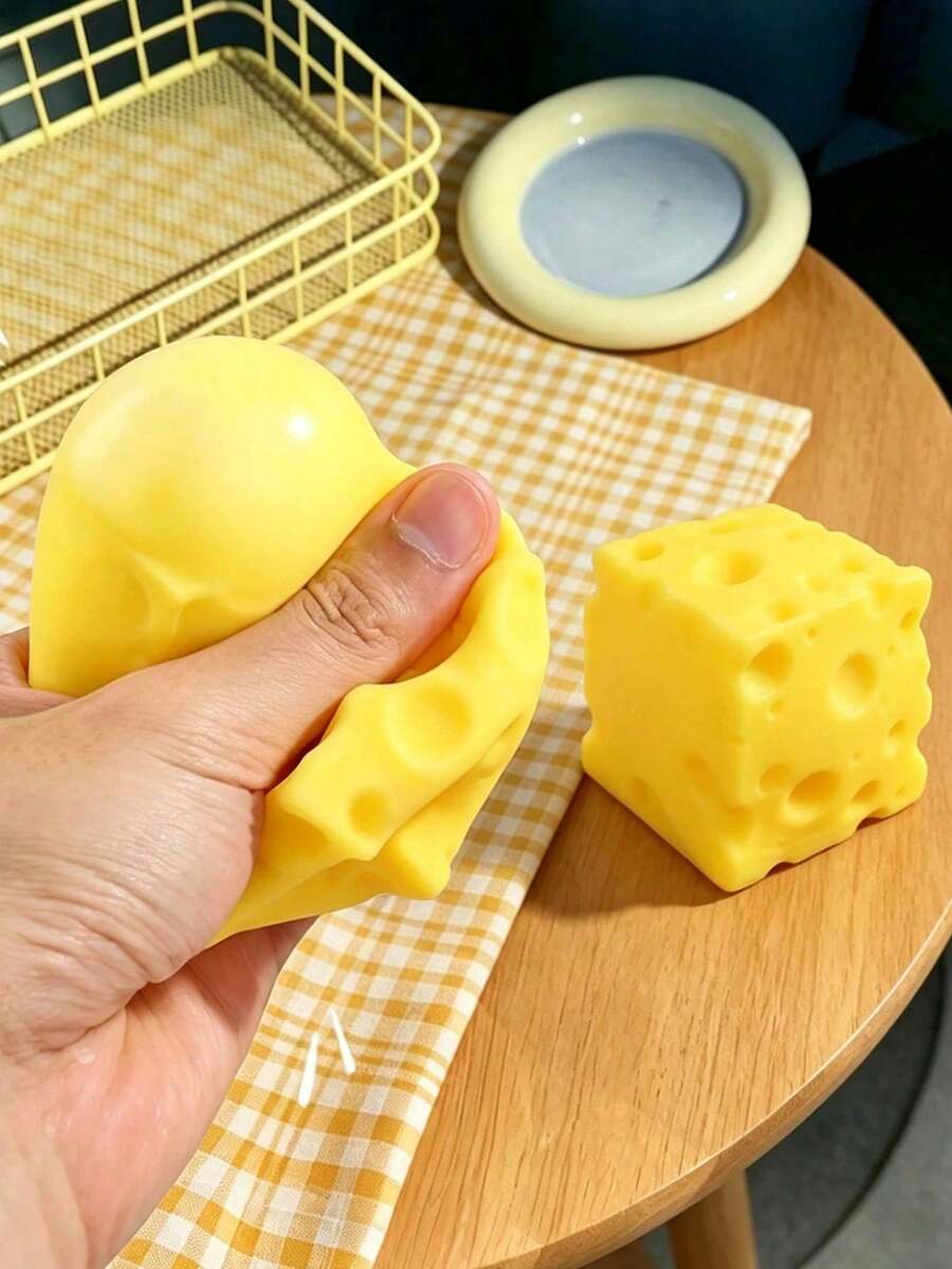 1pc Large Cheese Squishy, Soft Cheese Cube Squishy Sensory Toy, Slow Rebound Malleable Squeeze Ball Sensory Touch Toy For Adult Office Desk Stress Relief - A - View 1