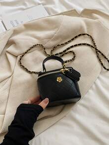 F.FAN.BAGS 輕量迷你鏈條包 菱格紋水桶手提包，適合青少年女孩、大學生與白領專業人士，適用於辦公室、大學、工作、通勤、戶外活動、旅行與出遊 - 黑色 - 查看 7