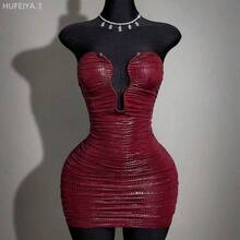 Yunuo Menswear  Vestido ajustado sin mangas con decoración metálica y escote abierto para mujeres - Albaricoque - Ver 7