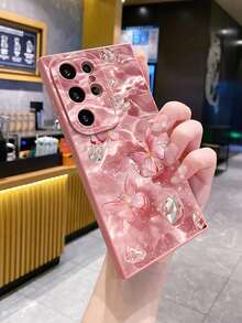 1個 水晶波浪蝴蝶霧面相機防摔手機殼 UV印刷 適用於 /Galaxy/Android 機型 - 粉色 - 查看 2