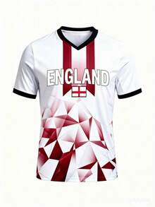 2025 England Flag Soccer Jersey Polyester Short Sleeve Jersey For Fans-Comfy Breathable Sports Top - Màu xanh lam - Xem 2