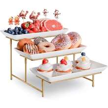 3-Tier Foldable Metal Stand White Plastic Tiered Food Display Rack, Suitable For Fruit, Desserts, Wedding, Birthday Party Display - Multicolor - View 3