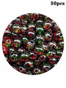 50 piezas de cuentas de 8 mm transparentes con línea dorada cepillada de doble color, accesorios sueltos para hacer joyas DIY, llaveros y cadenas de teléfono - Cuentas de hilo de oro cepillado - Ver 11