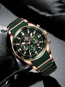 REWARD Men's Quartz Watch Business Fashion Style Date Display Luminous Hands Multi-Function High Quality Gift Classic Design Silicone Strap - Army Green - View 7