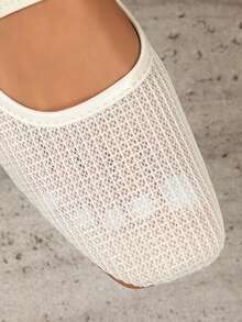 Spring Summer Mesh Breathable Ballet Shoes Square Toe Single Strap Women's Flat Shoes Daily Commute Versatile Slip-On - Beige - View 6