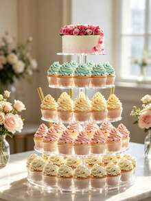 Soporte para pastel de varias capas, soporte redondo para postres, soporte para exhibir cupcakes, soporte para cake pops, utensilios de repostería y pastelería, moldes para hornear pasteles, suministros para pasteles y postres, bodas, banquetes de cumpleaños, regalos del Día de la Madre, regalos del Día del Padre - transparente - Ver 14