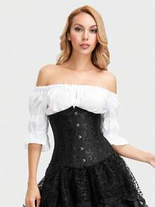 Underbust Corsets For Women,Corset Belt, Women's Floral Jacquard Lace Up Under Boob Corset Slimmer Body Shaper - 黑色 - 查看 1