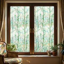1 Roll Green Tree Branch Leaf Window Film, 44.5cm(17.5in) Width, Static Cling Non-Adhesive Privacy Glass Sticker, Iridescent Holographic Prism Effect, UV Blocking, Removable, With Installation Tools, For Home Office School Classroom Dormitory - Midsummer - View 4