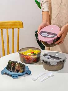 Round Divided Bento Box, Lunch Box - With Cutlery Set, School Lunch Box, Microwave (Remove Lid). Lunch Bag, Suitable For Office, School And Home Use. Back To School, Picnic, Easy To Clean - Multicolor - View 6