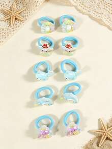 10pcs Cute Cartoon Ocean Whale Octopus Starfish Hair Ties Elastic Band Set, Casual Hair Ties For Ponytails, Multi-Functional Hair Bands, Decorative Elastic Bands For Bags And Wrists, Suitable For Spring And Summer, Great Gift Choice - Multicolor - View 5